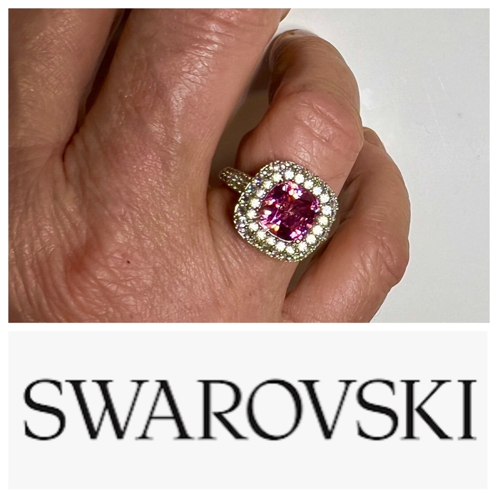 Fine Semiprecious Swarovski Pink CZ Cocktail Ring size 7 GORGEOUS!